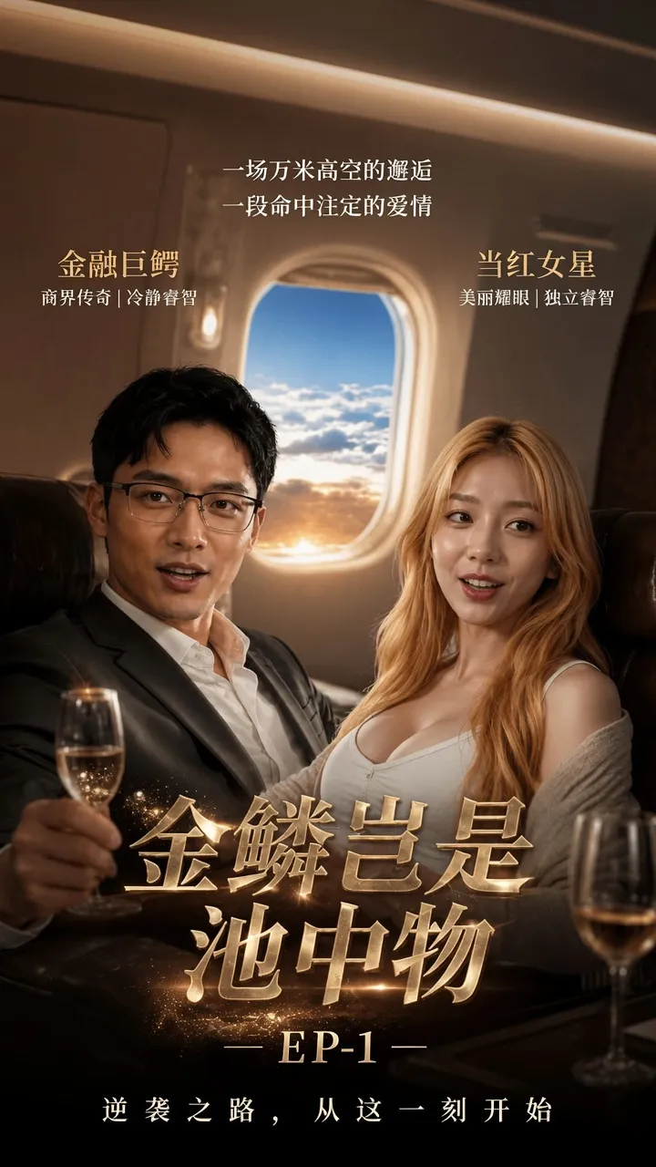 红玫瑰诱饵AI短剧主视觉：一场万米高空的邂逅